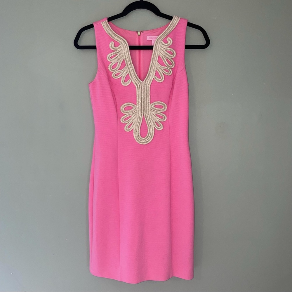 Lilly Pulitzer pink and gold dress